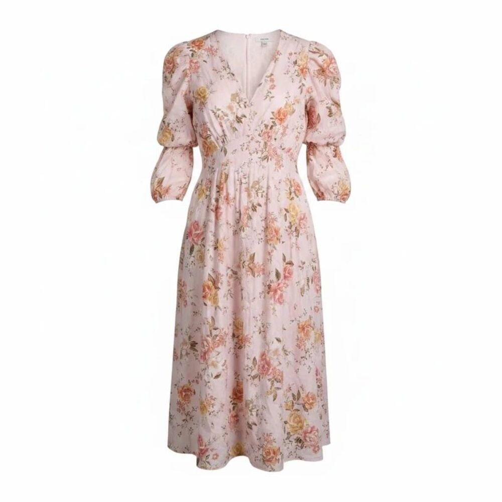 Ever New Curve Tiered Sleeve Button Midaxi Dress in Rose Floral-Pink